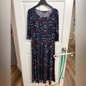 LBisse Navy Print Maxi Dress L Vintage Baroque Academia Whimsigoth Feminine